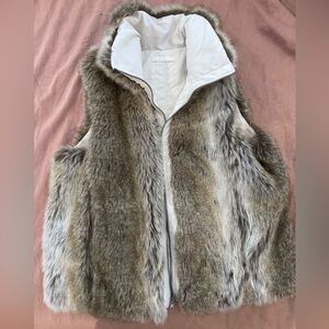 Weatherproof Faux Fur Reversible Hooded Vest Cream Winter Medium